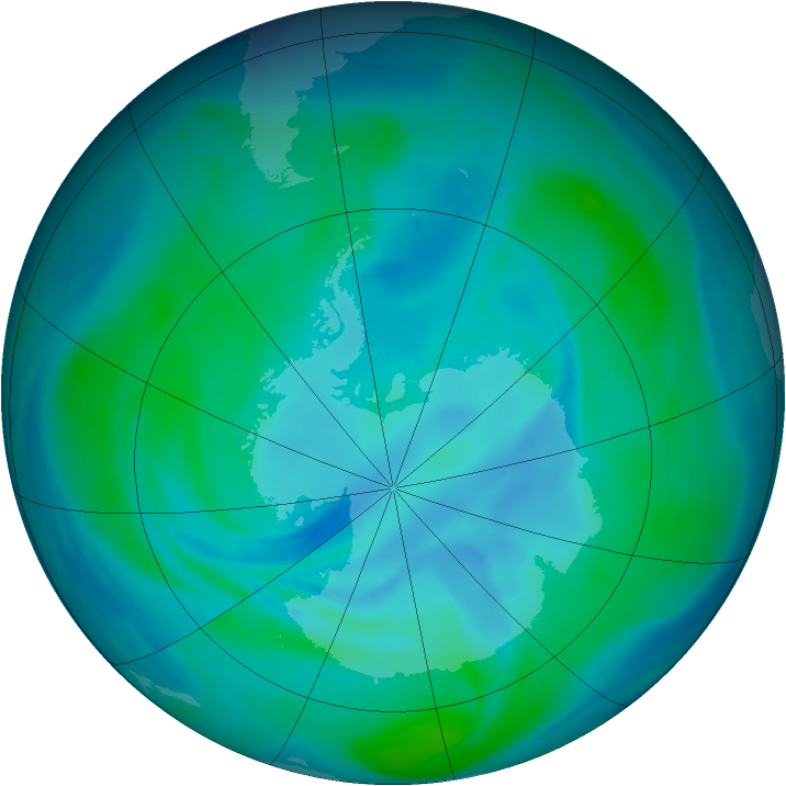 Antarctic ozone map for 10 January 2007